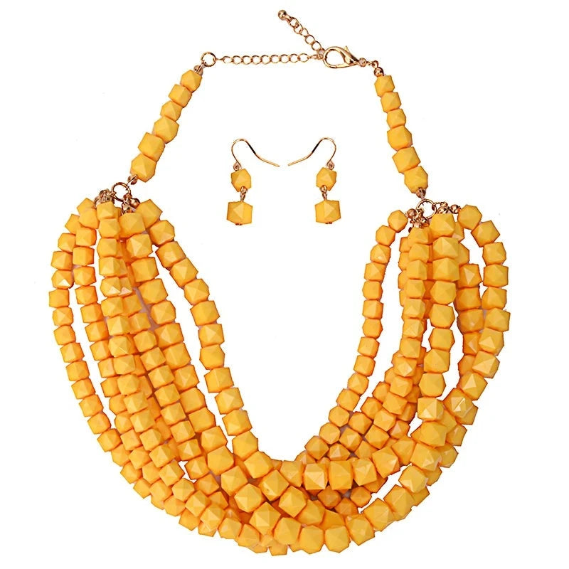 Multi-layer Beads Necklace Earring Sets