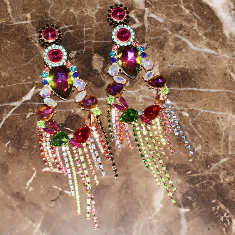 Baroque Style Rhinestone Dangle Earrings