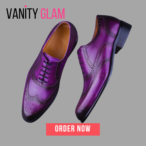 Handmade Carving Craft Purple Men's Shoes