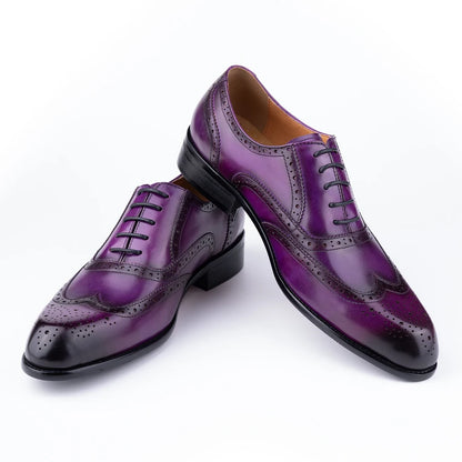 Handmade Carving Craft Purple Men's Shoes