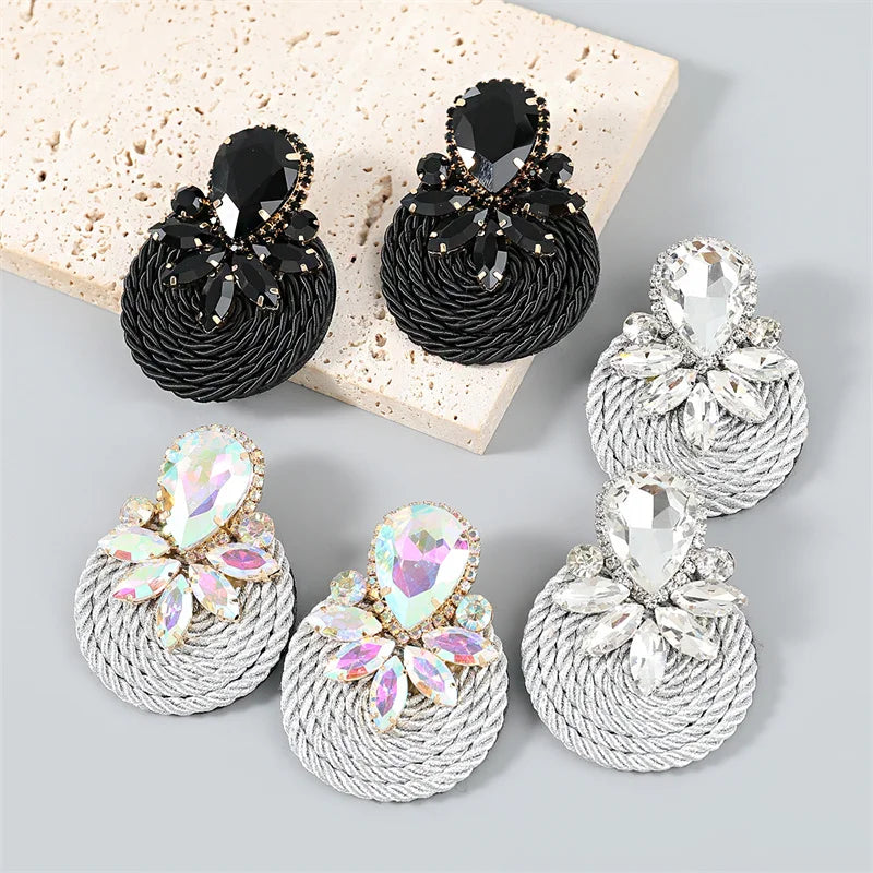 Handmade Colorful Crystal Round Earrings