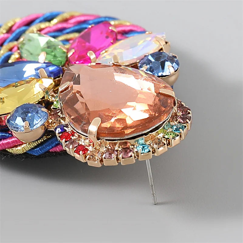 Handmade Colorful Crystal Round Earrings