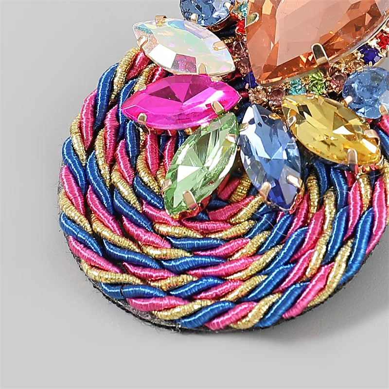 Handmade Colorful Crystal Round Earrings