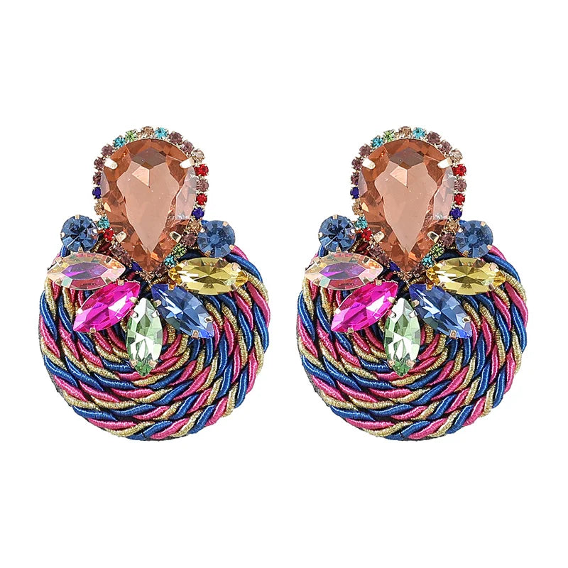 Handmade Colorful Crystal Round Earrings