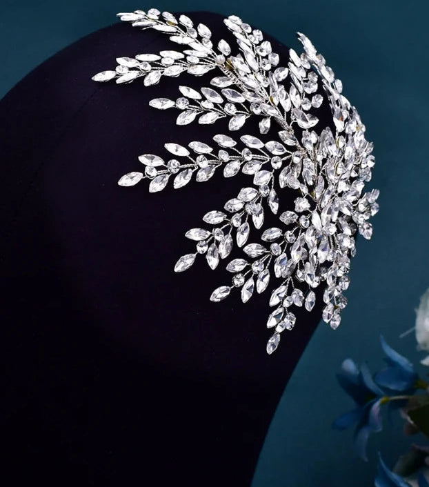 Handmade Crystal Leaf Bridal Headband – Elegant Wedding Hairpiece