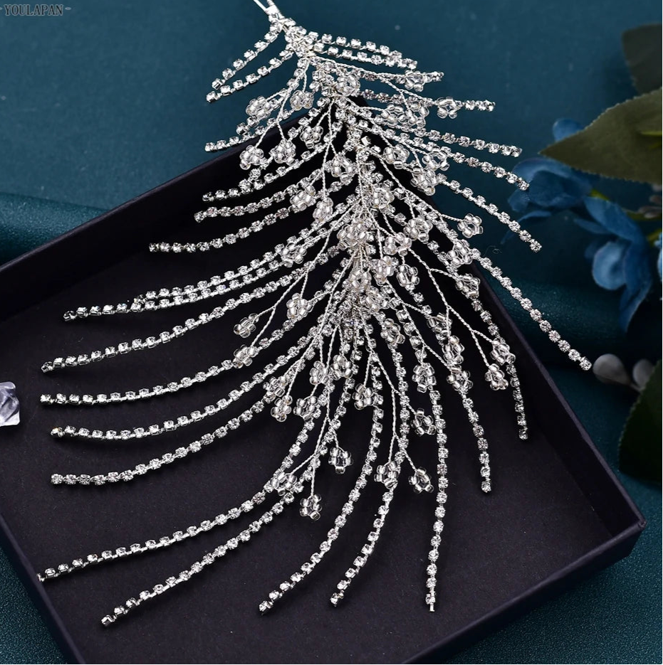 Handmade Crystal Leaf Bridal Headband – Elegant Wedding Hairpiece