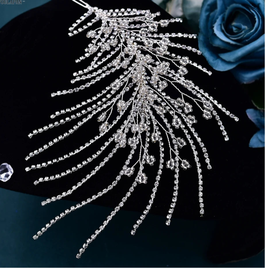 Handmade Crystal Leaf Bridal Headband – Elegant Wedding Hairpiece