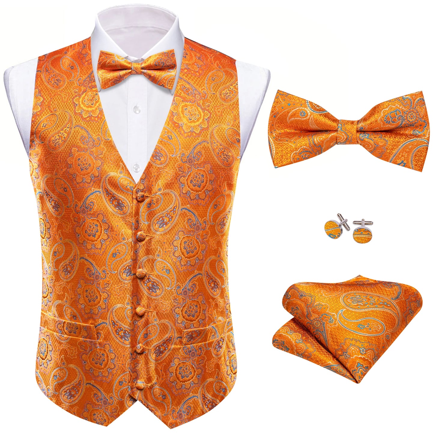 Hanky Cufflinks Silk Men Vest Bowtie