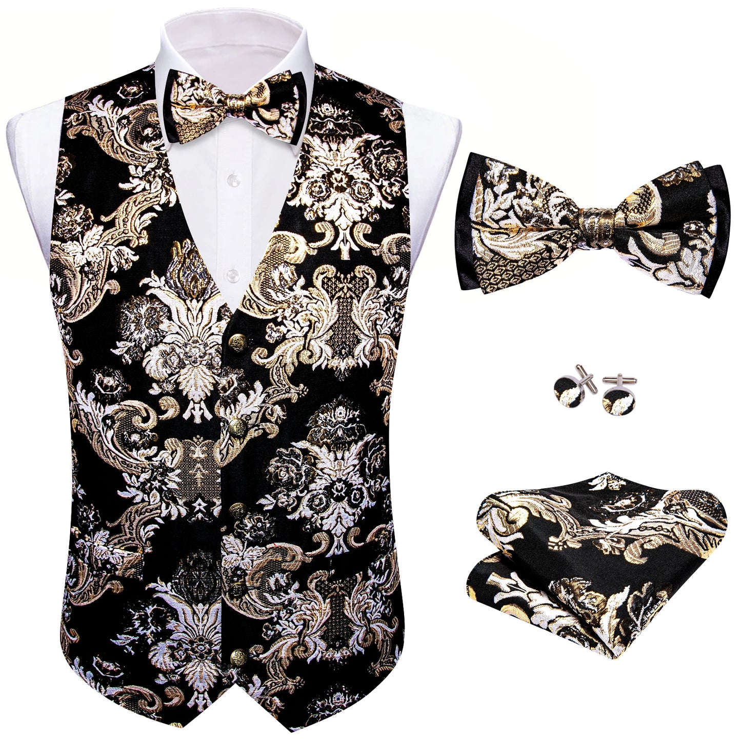 Hanky Cufflinks Silk Men Vest Bowtie