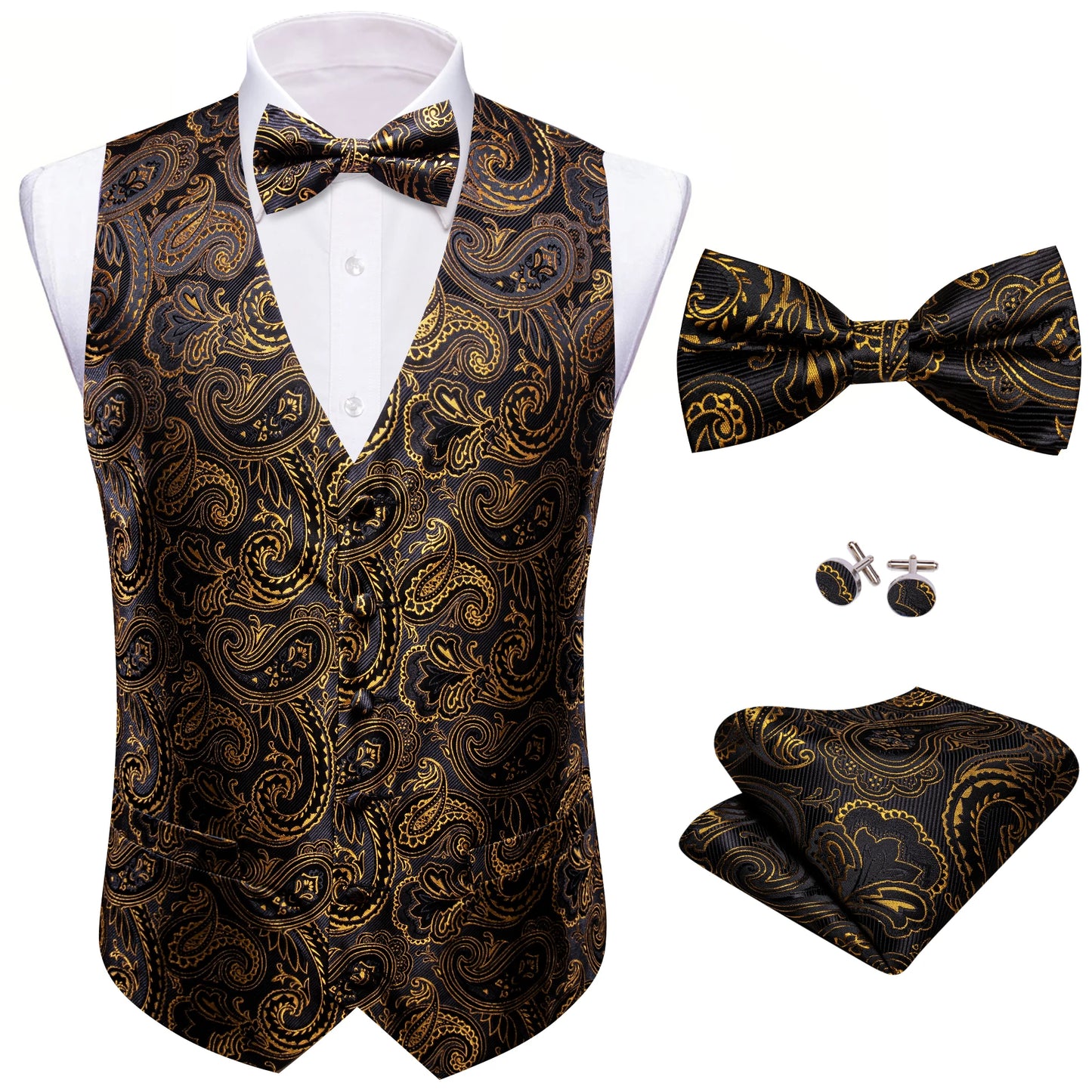 Hanky Cufflinks Silk Men Vest Bowtie