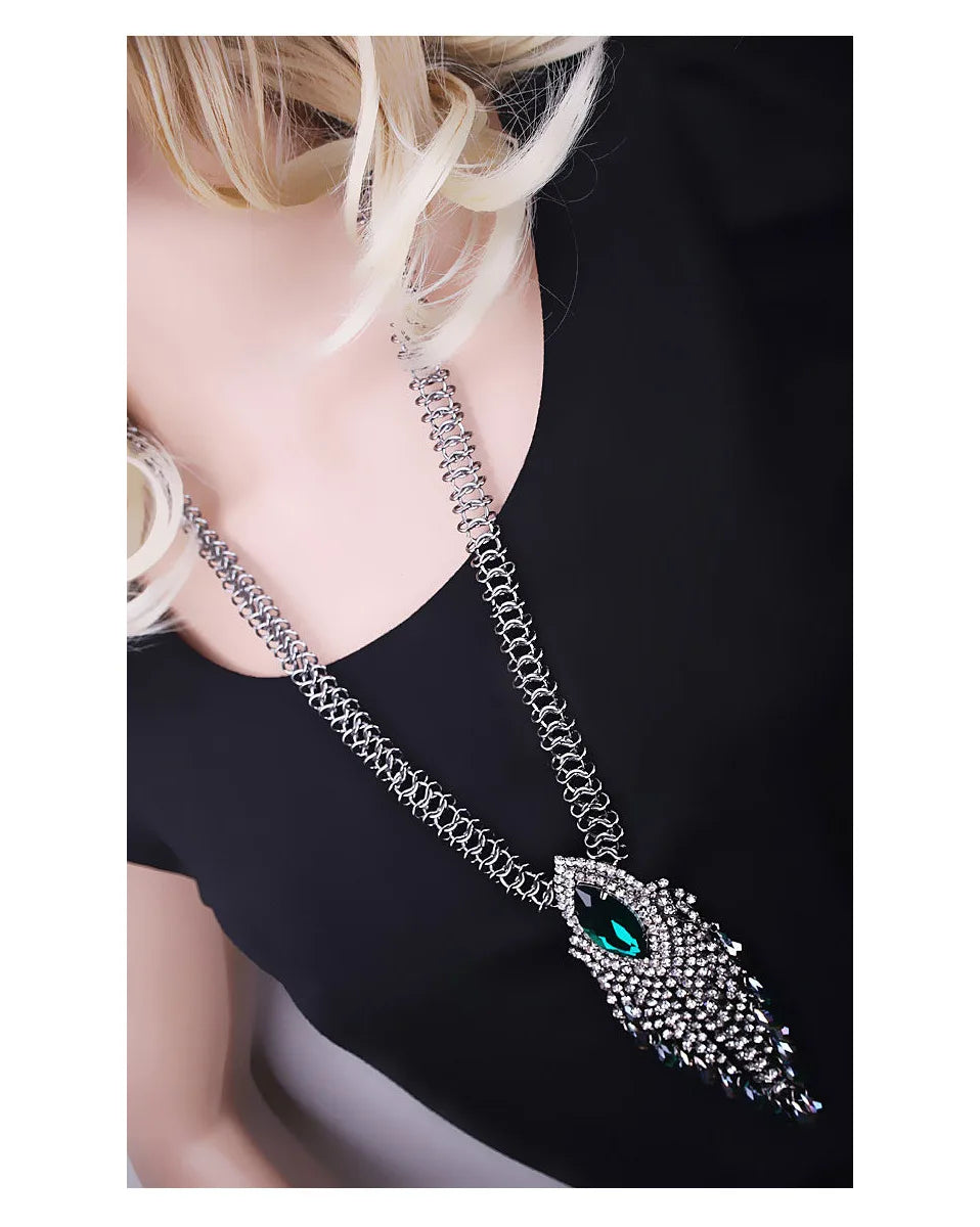 Full Rhinestones Long Chain Pendant Necklace