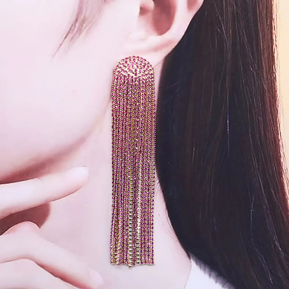 Sparkling Rhinestone Tassel Long Earrings