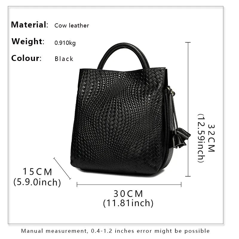 black woven pattern handbag size