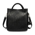 black woven pattern handbag front