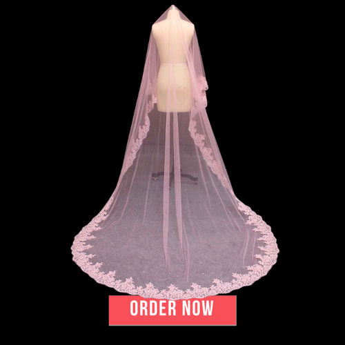 Lace Edge Cover Face Pink Wedding Bridal Veil