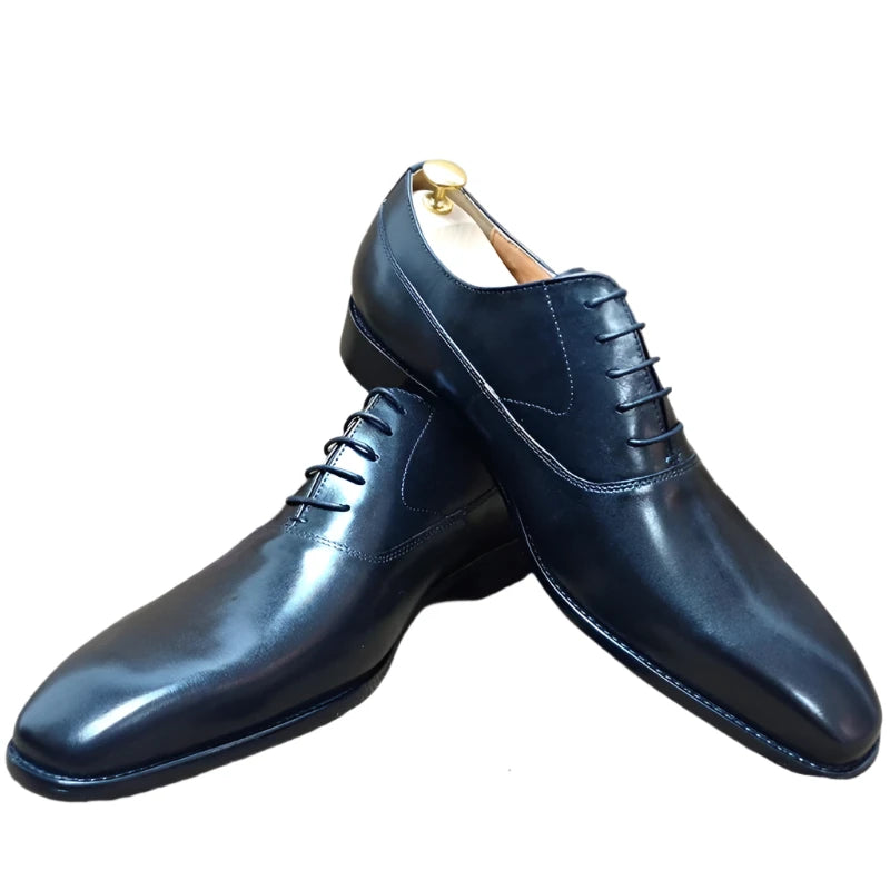 Lace Up Black Polishing Real Leather Shoes