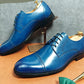 Lace Up Blue Black Derby Men's Leather Shoes