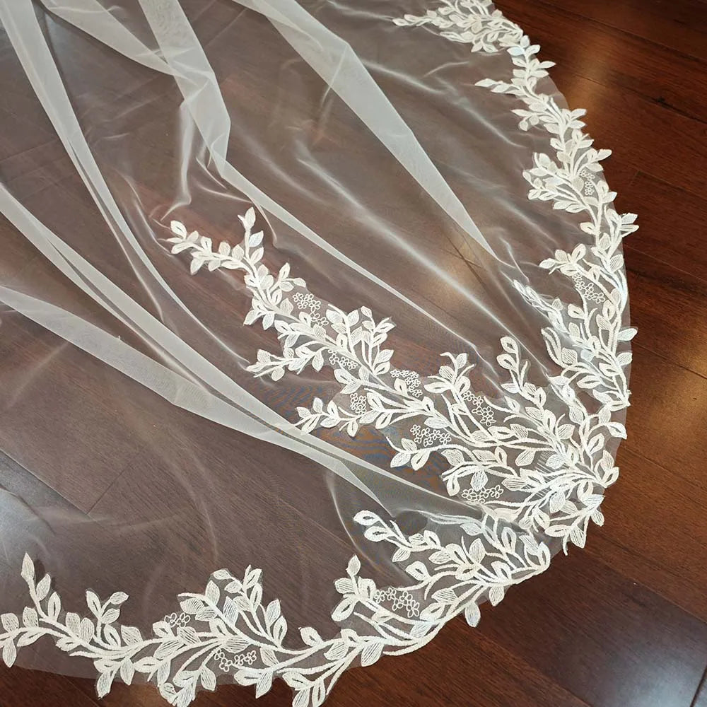 Long Bridal Veil with Hidden Comb Lace