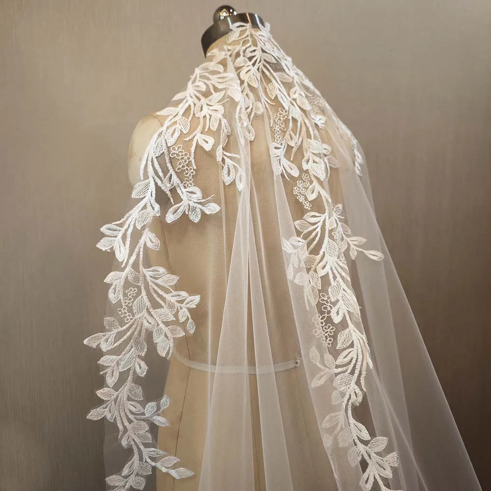 Long Bridal Veil with Hidden Comb Lace