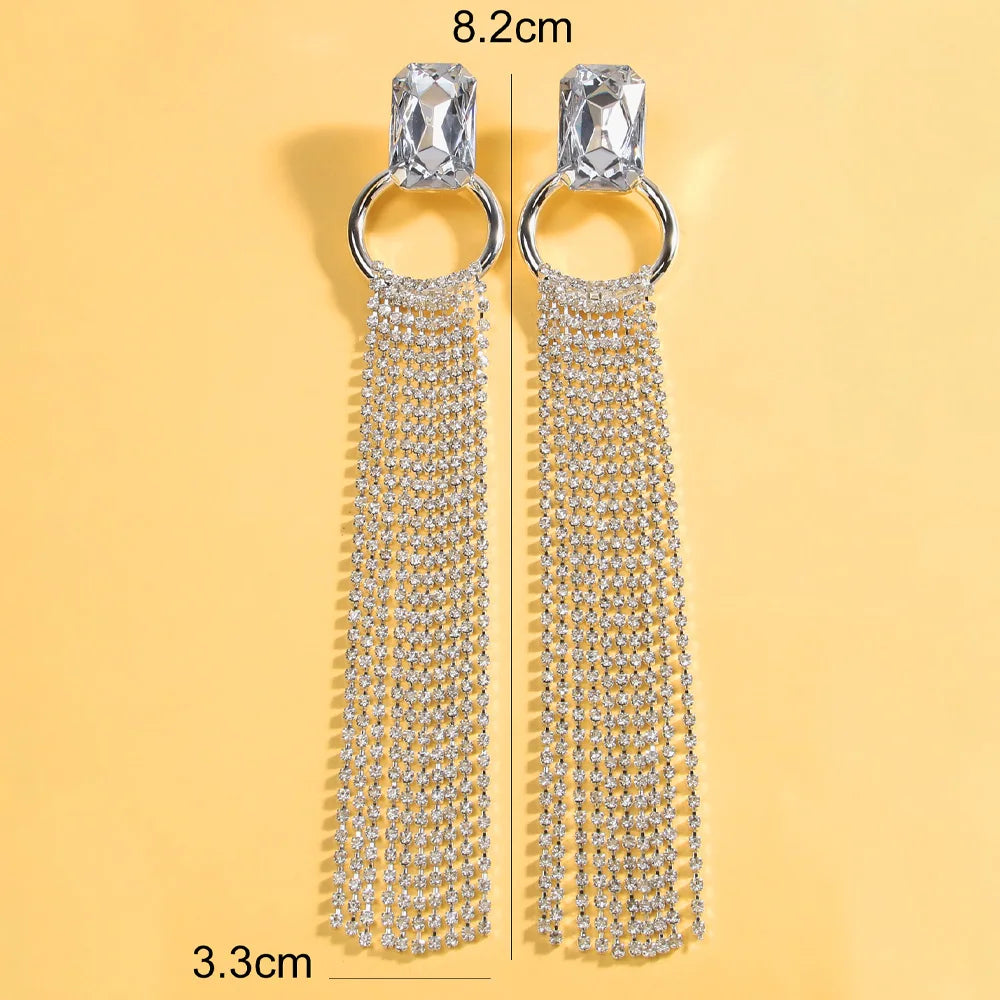 Size of Long Tassel Rhinestone Earrings