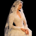 Long Wedding Bridal Veils Lace Appliques Edge Tulle side view model using