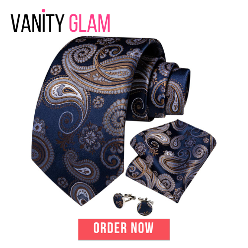 Luxury Blue Gold Paisley Tie Set