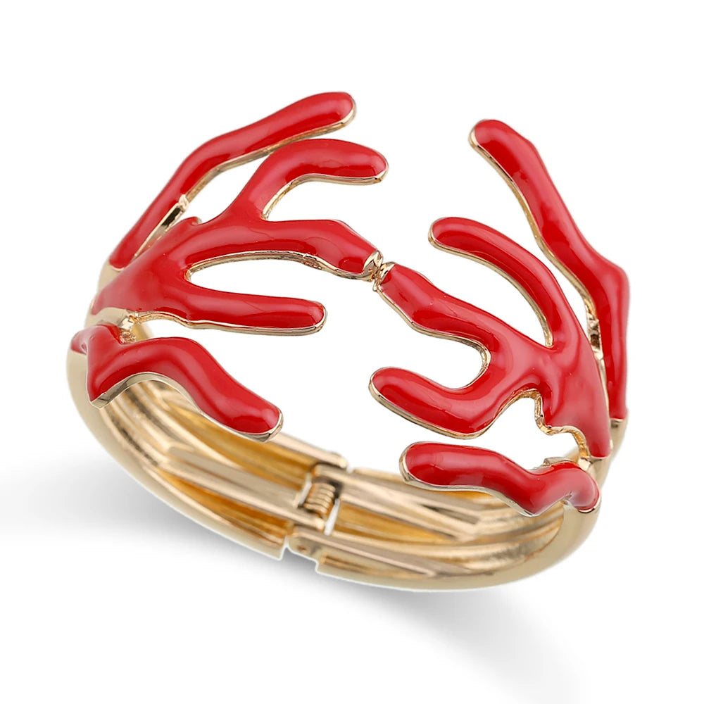 Red Luxury Coral Design Statement Bangle Jewelry