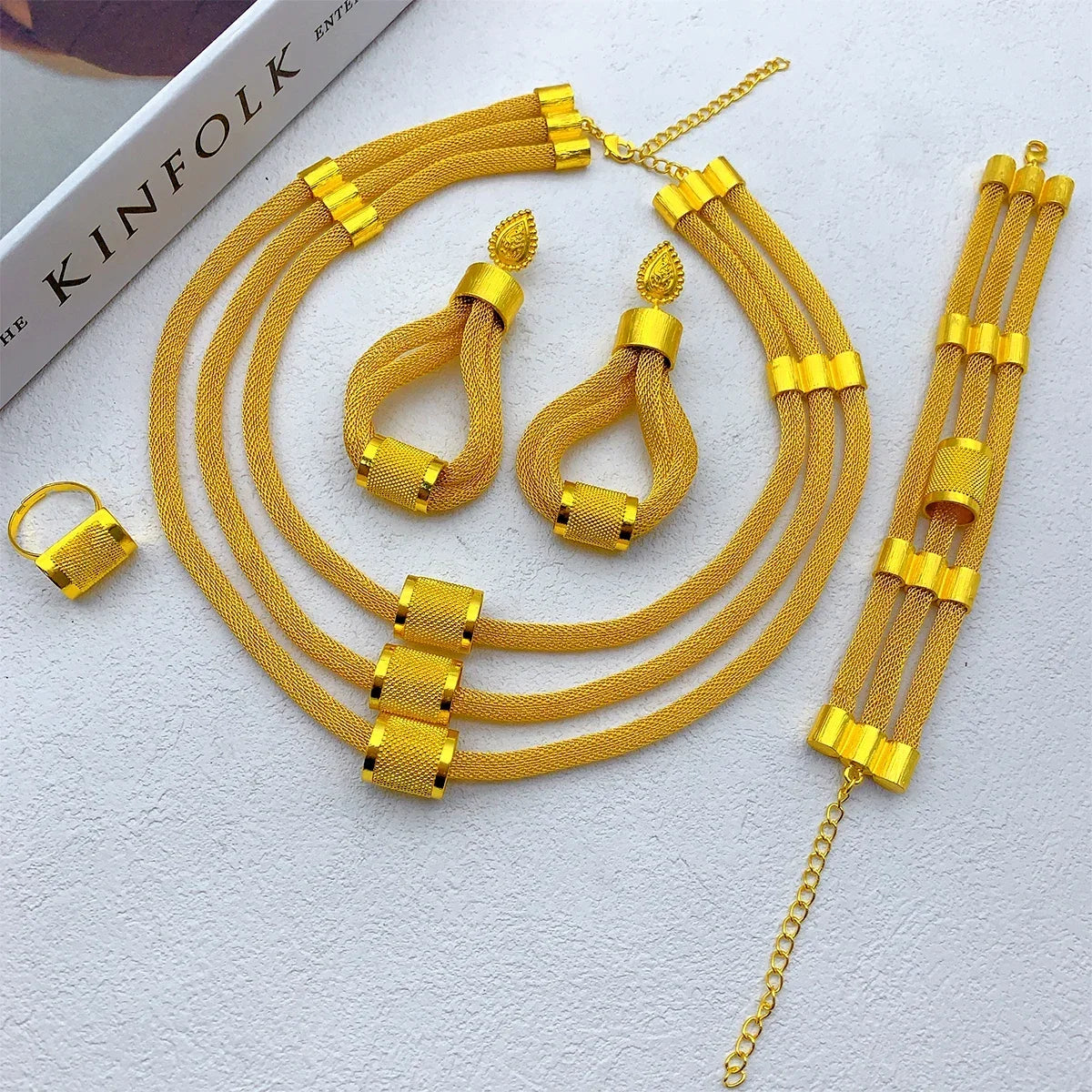 Luxury Dubai Multilayer Necklace & Earrings – 24K Gold Bridal Jewelry Set b