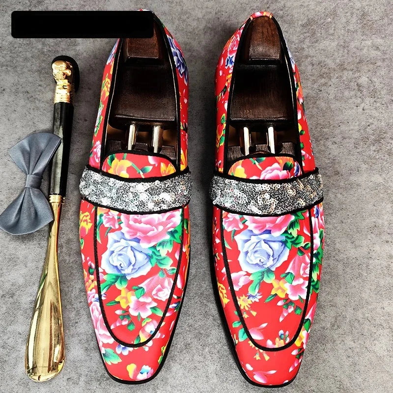 Luxury Flower Print Men's Loafers