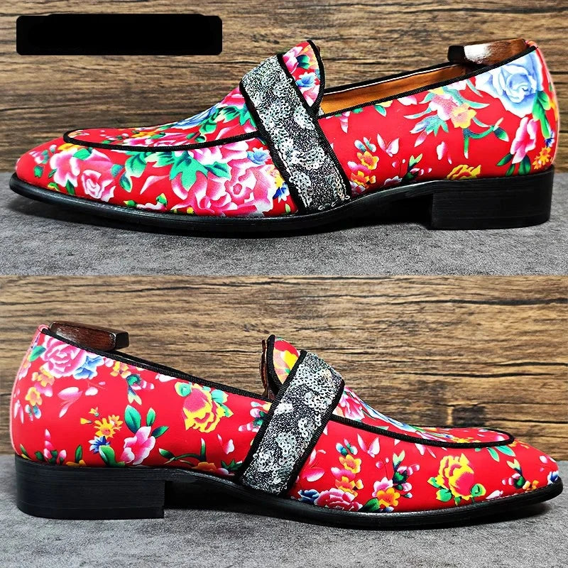 Luxury Flower Print Men's Loafers