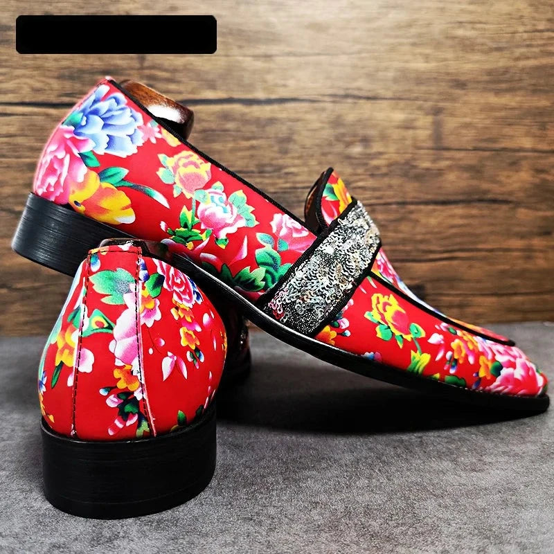 Luxury Flower Print Men's Loafers