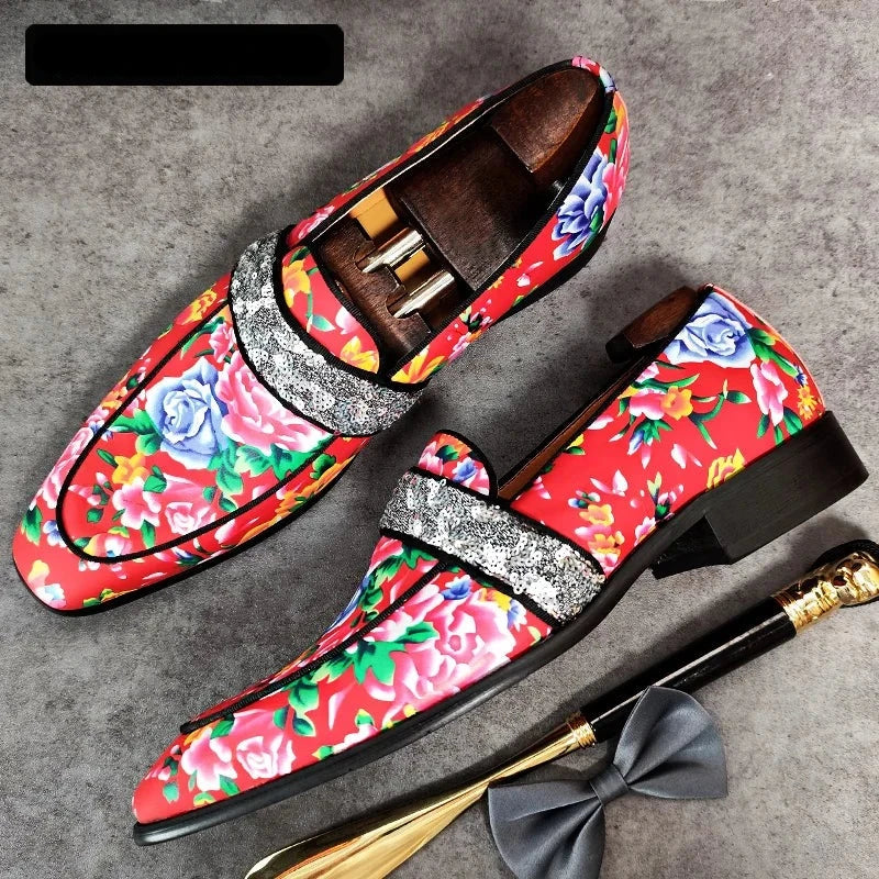 Luxury Flower Print Men's Loafers