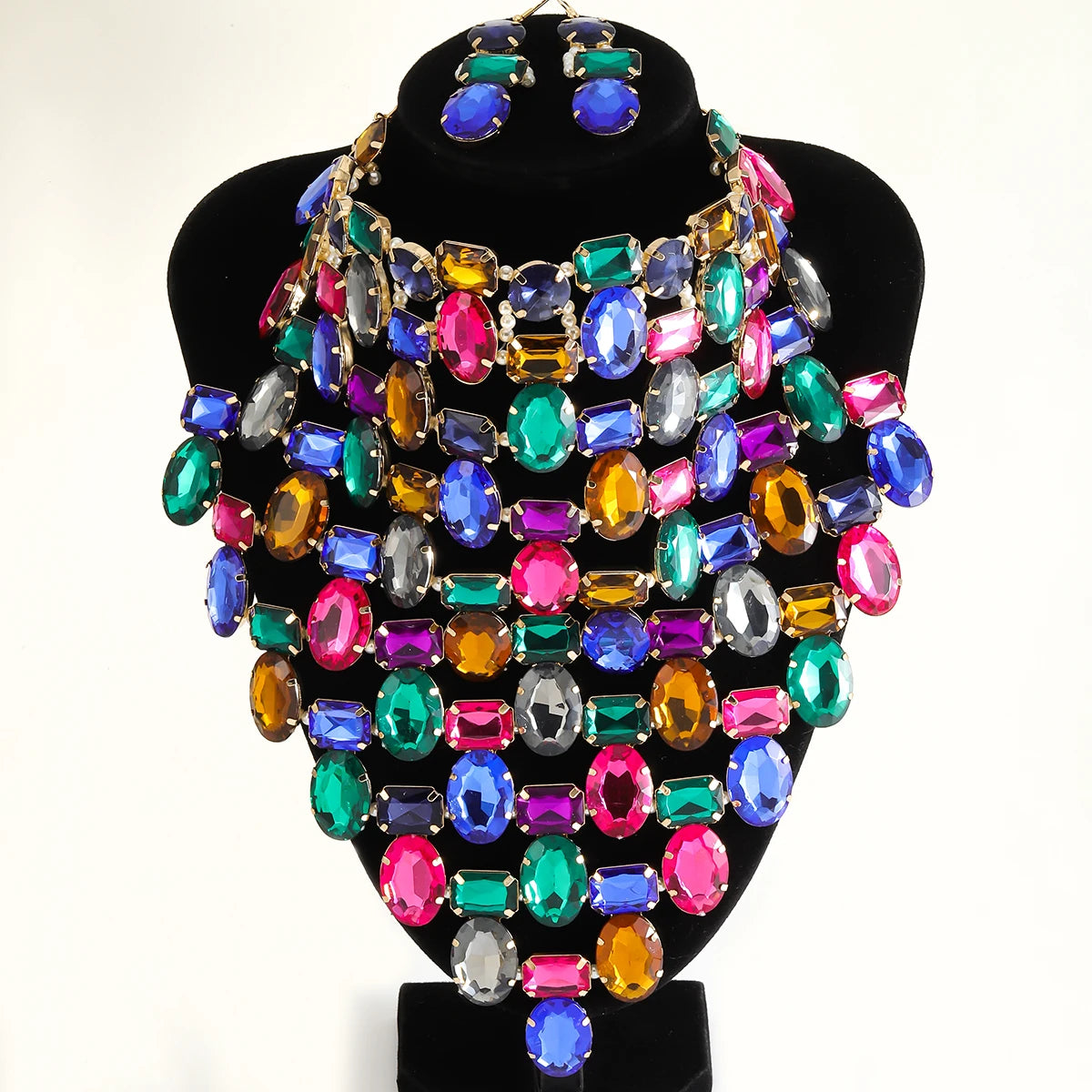 Luxury Rhinestone Multi-Layer Necklace & Earrings Set