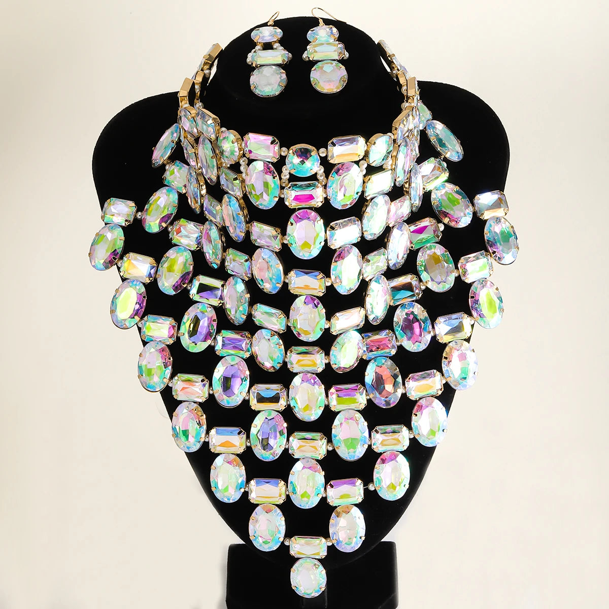 Luxury Rhinestone Multi-Layer Necklace & Earrings Set