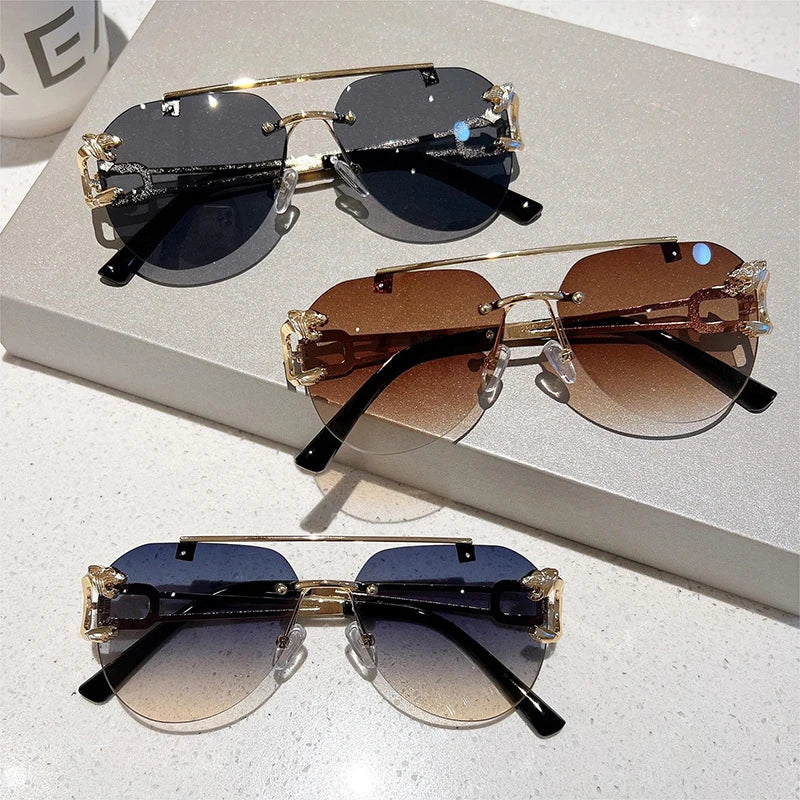 Luxury Rimless Vintage Sunglasses – Oversized Elegance with a Modern Touch