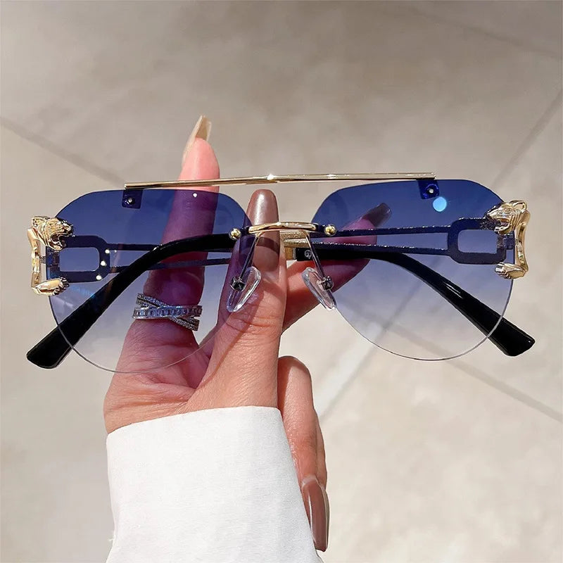 Luxury Rimless Vintage Sunglasses – Oversized Elegance with a Modern Touch c