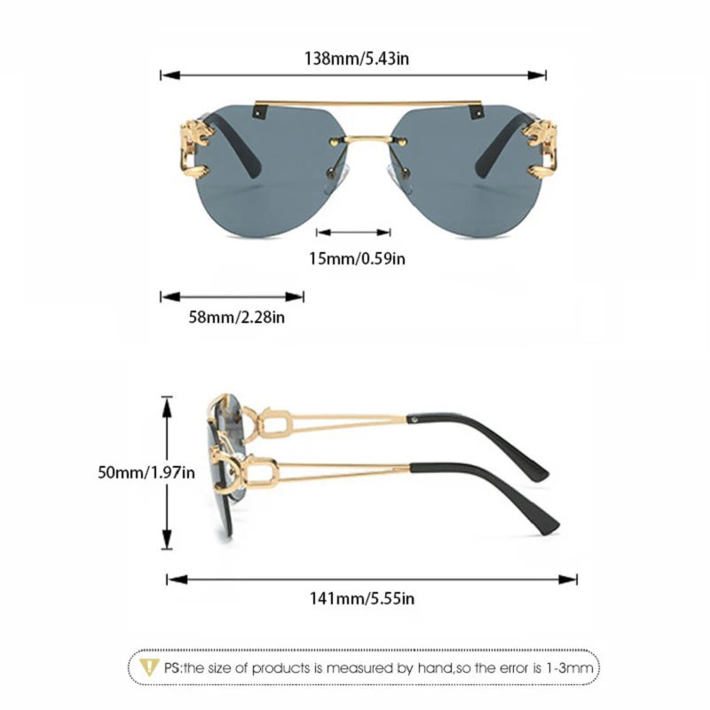 Luxury Rimless Vintage Sunglasses – Oversized Elegance with a Modern Touch dimension