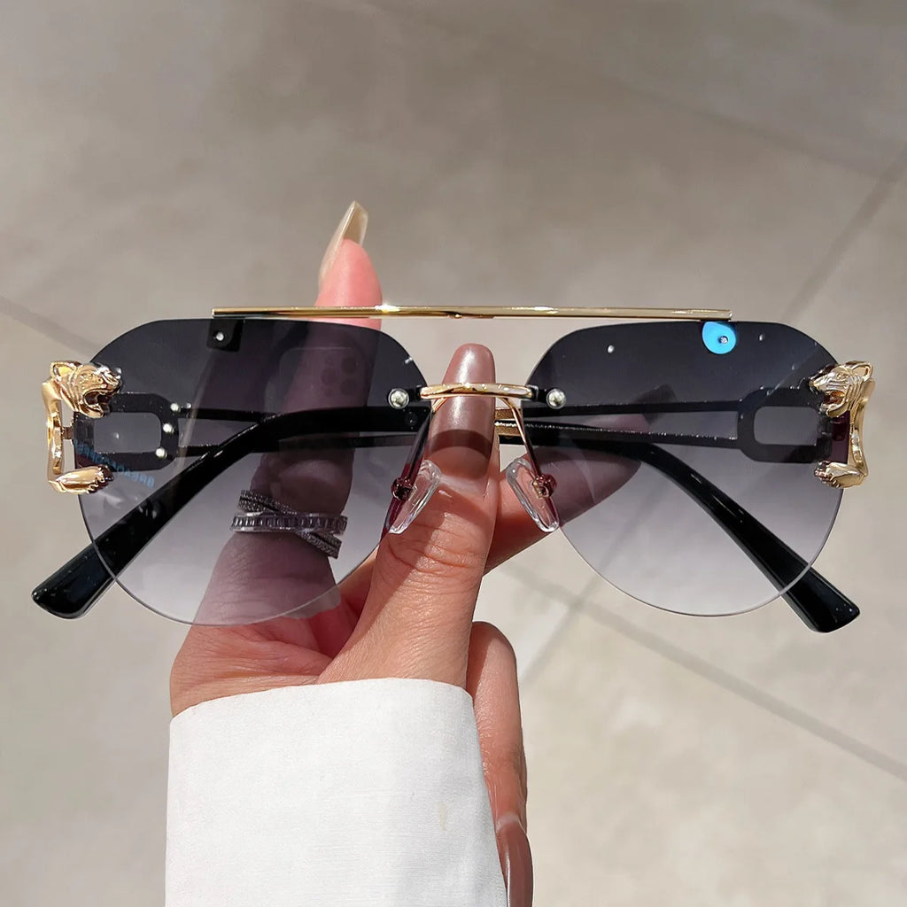 Luxury Rimless Vintage Sunglasses – Oversized Elegance with a Modern Touch f