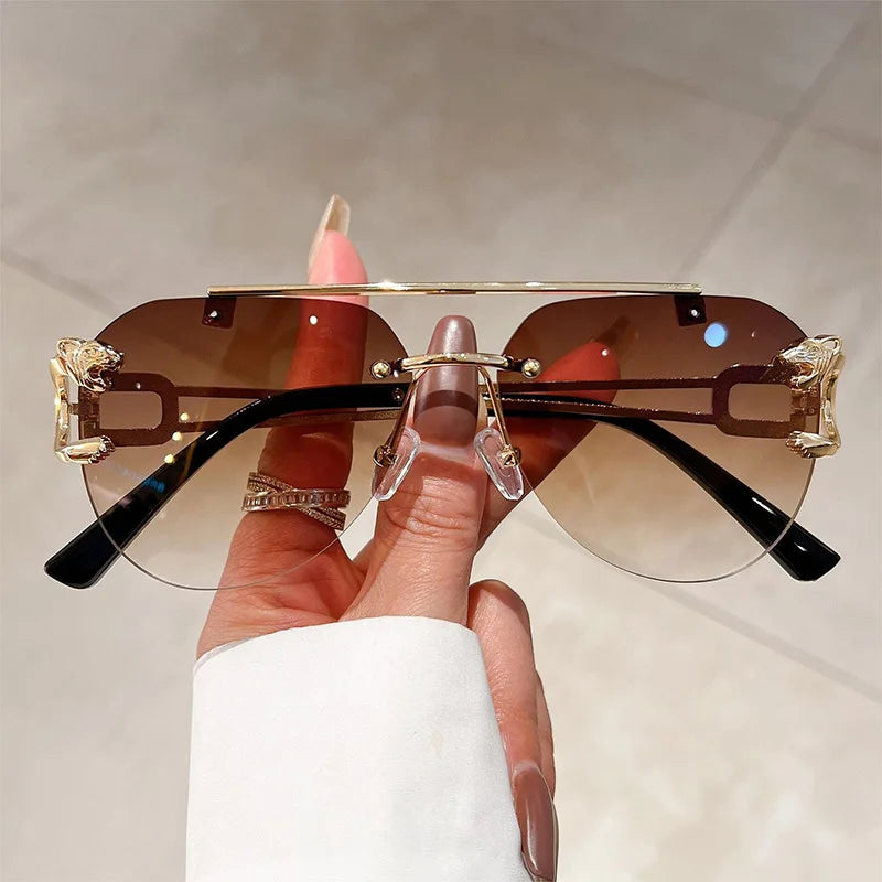 Luxury Rimless Vintage Sunglasses – Oversized Elegance with a Modern Touch g