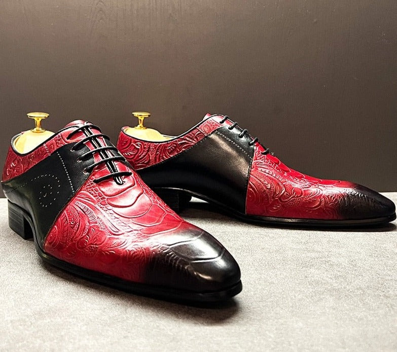 Men Red Black Oxford Shoes