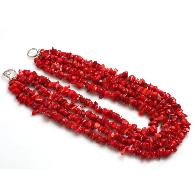 Red Multi Strands Assorted Chips Beaded Jewelry