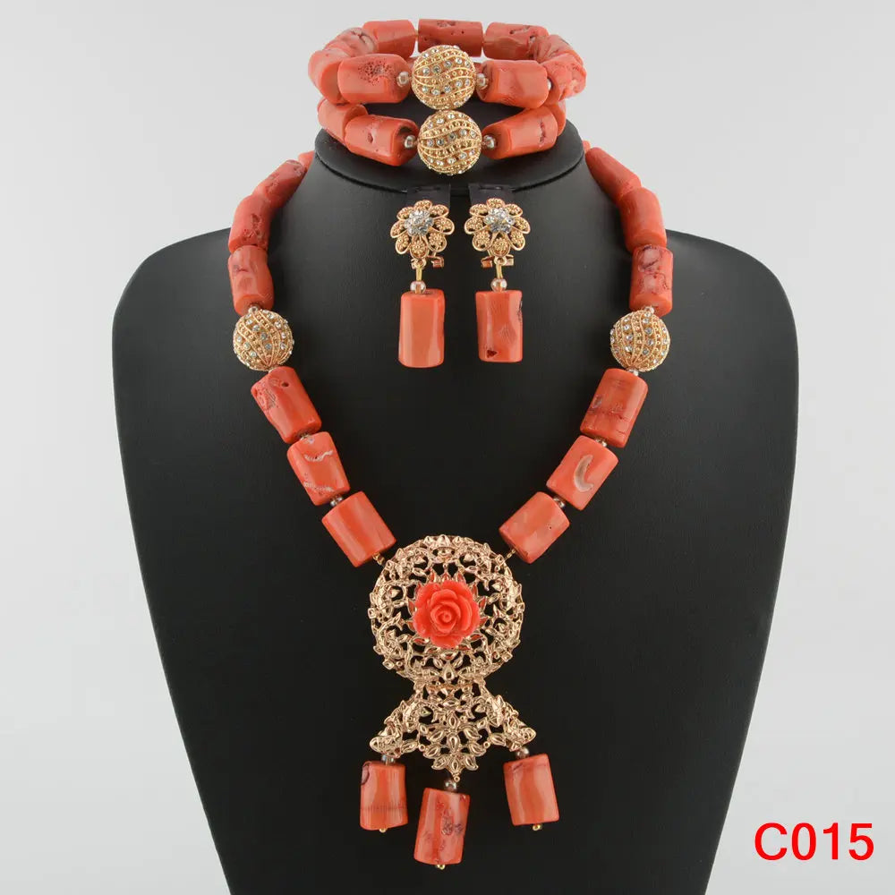 Orange Nigerian Coral Beads Jewelry Set