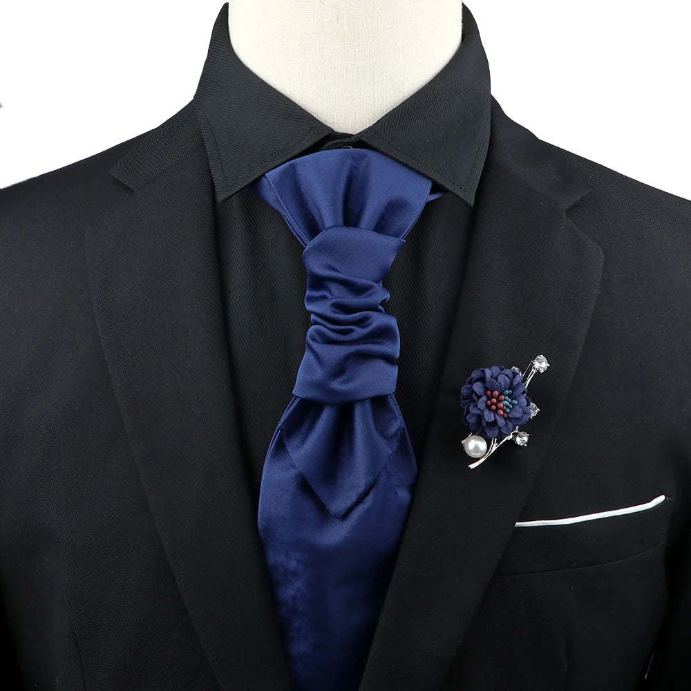 Men’s Paisley Tie & Brooch Set – Red, Black, Blue Groom Wedding Accessory