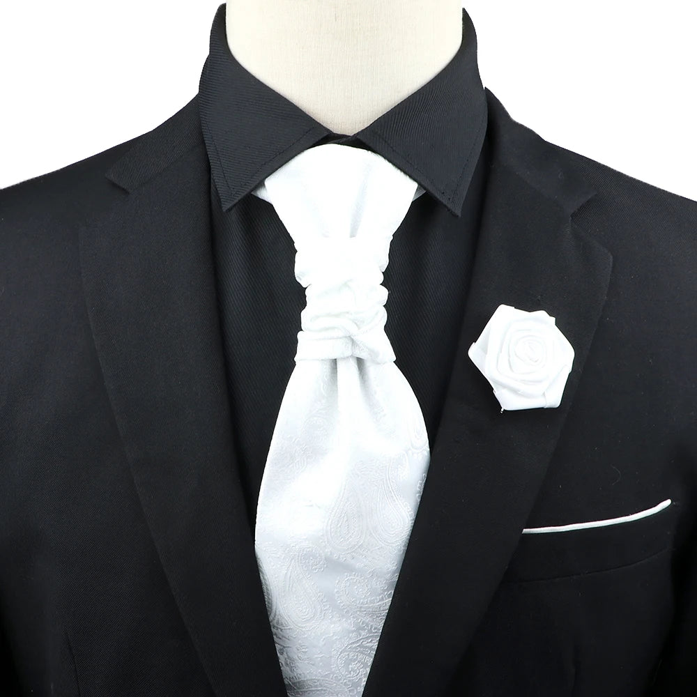 Men’s Paisley Tie & Brooch Set – Red, Black, Blue Groom Wedding Accessory