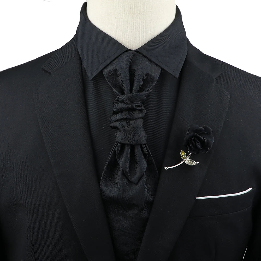 Men’s Paisley Tie & Brooch Set – Red, Black, Blue Groom Wedding Accessory