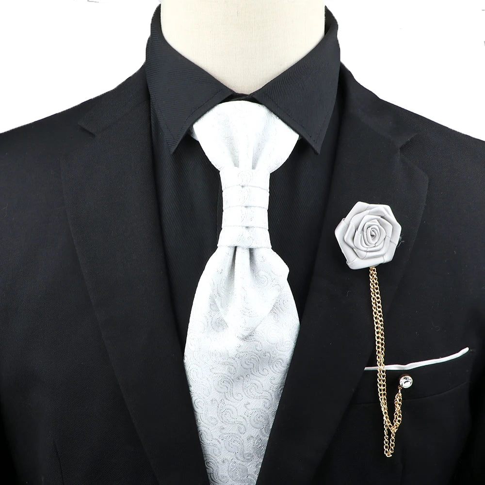 Men’s Paisley Tie & Brooch Set – Red, Black, Blue Groom Wedding Accessory