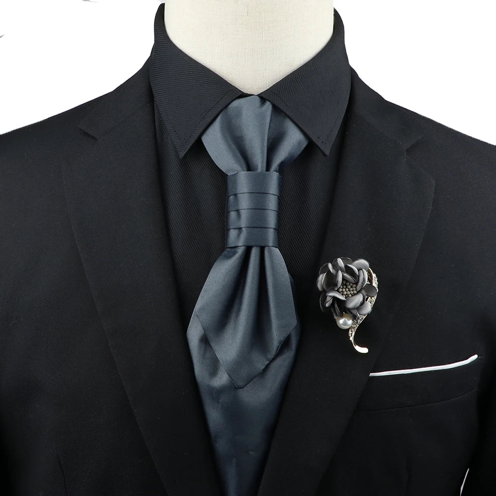 Men’s Paisley Tie & Brooch Set – Red, Black, Blue Groom Wedding Accessory