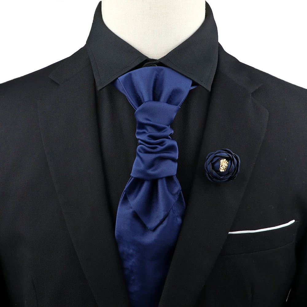 Men’s Paisley Tie & Brooch Set – Red, Black, Blue Groom Wedding Accessory