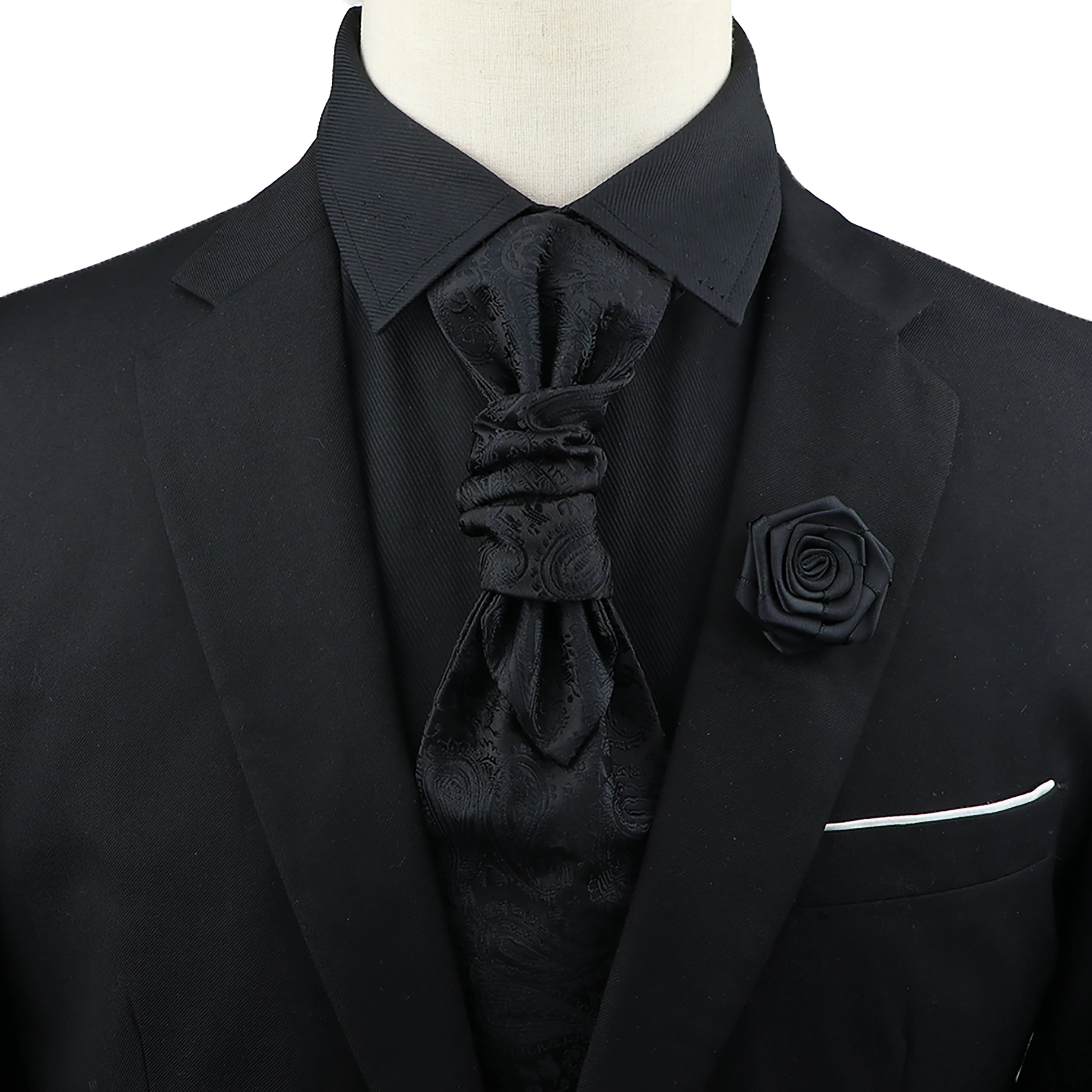 Men’s Paisley Tie & Brooch Set – Red, Black, Blue Groom Wedding Accessory