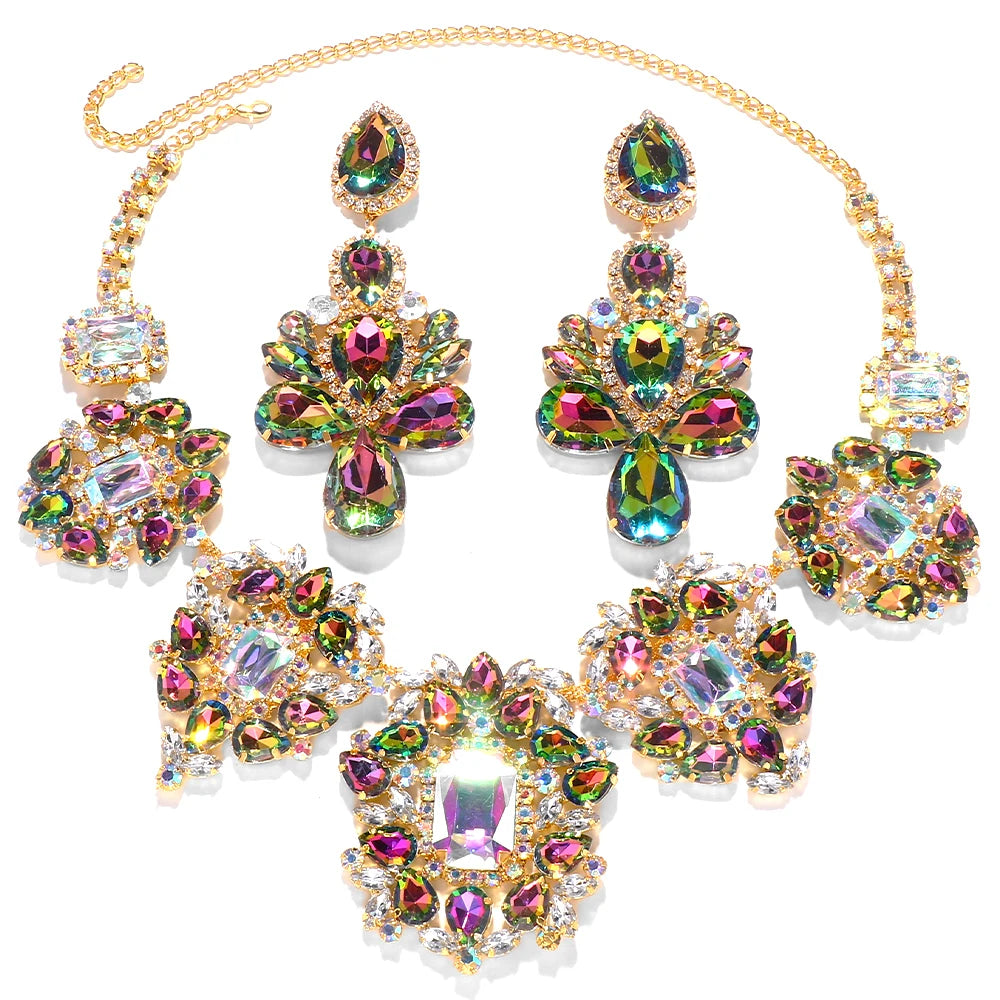 Party Accessories Rhinestone Necklace Earrings Set 